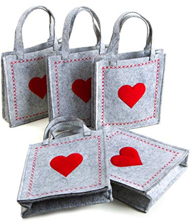 Filztaschen Verpackung für Geschenke, 5er Set, Filz Geschenktaschen mit Herz, Weihnachten, Muttertag, Valentinstag Geschenkverpackung 18 x 20 x 5 cm