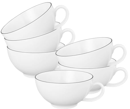 Seltmann Weiden Lido Black Line Teetassen 6er Set, 200 ml, Tassen mit schwarzem Rand, Porzellan, Weiß