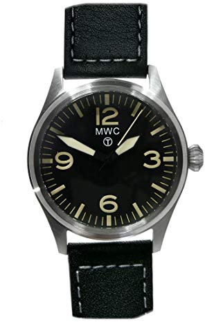 MWC Classic Pilot 40mm Hybrid Mechanic Quartz Steel Black Leather Military Aviator Unisex Watch