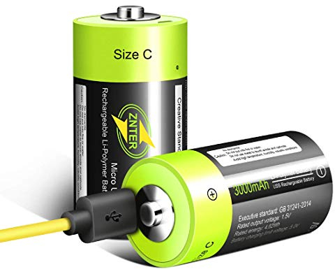 HITRENDS Batterie al litio C Pile, 1,5 V / 3000 mAh, Cella C Micro USB Ricaricabile, Prestazioni Durevoli e Durature, Ecologiche e Riciclabili - Nessun Effetto Memoria - Confezione da 2