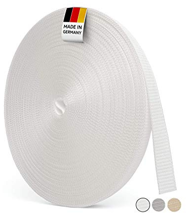 BAUHELD 50m Rolladengurt 23mm Weiß - Für Maxi Rolladen-Gurtwickler | Made in Germany - Hohe Gurtband-Reißfestigkeit - Für Rollladen an Türen und Fenster - Weiche Oberfläche, verstärkte Webkante