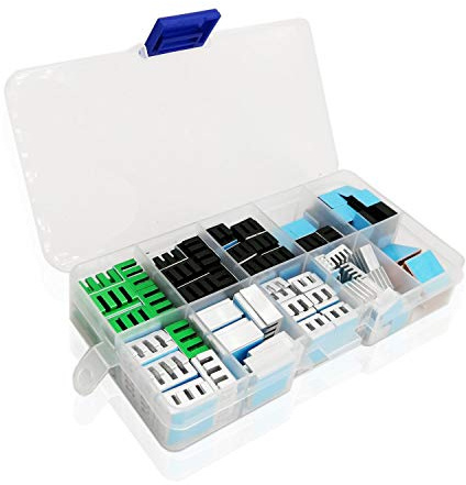 Easycargo 124pcs Heatsink Kit 9 Sizes Multicolor Aluminum Copper + 3M 8810 Thermal Conductive Adhesive Tape, Cooler Heat Sink Cooling VRM VRAM CPU GPU Small IC Laptop Raspberry Pi 4 SSD NVMe M.2 PS5