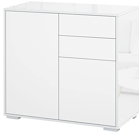 HOMCOM Mobiletto 2 Cassetti e 2 Ante 79x36x74cm Bianco Opaco