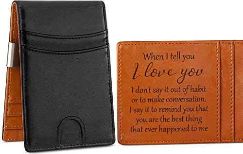 kullder Personalisierte Herren-Geldbörsen mit Gravur, schmal, mit Geldklammer, Huaband, Freund, Vater, Sohn, Geschenke, RFID-blockierend, Kreditkartenetui für Männer, Für Herren, One_Size, Modern