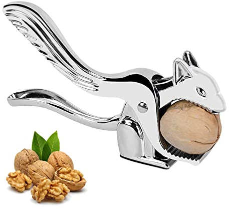 Cascanueces manuales de metal – Galleta de tuerca en forma de ardilla – Herramienta de galleta de tuerca perfecta para agrietar todas las nueces, como nueces, almendras, avellanas (plata)