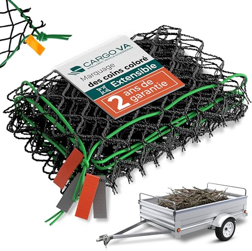 CargoVA - Rete elastica espandibile 1,5x2,2 fino a 2,5x3,5M - Rete elastica nera con corda elastica e marcatura angolare - per un fissaggio perfetto del carico