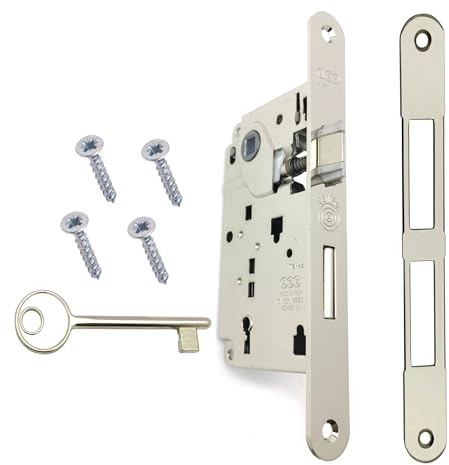 Serrure de Porte Intérieure AGB Série CENTRO. Entrée 50, Entraxe 90. (Face 22x196, SCROCCO CATENACCIO CHIAVE, NICHELATO Lucido)
