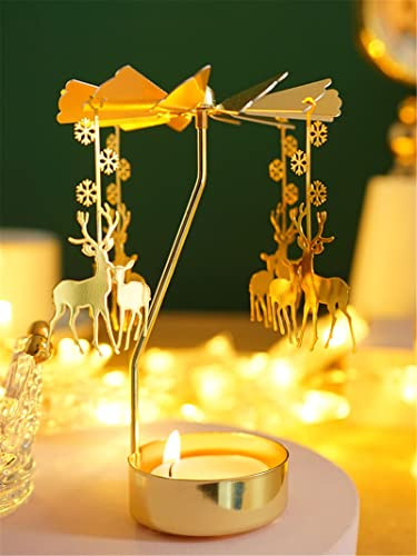 Drehbarer Kerzenhalter, rotierender Karussell-Teelichthalter, einzigartiges Geburtstagsgeschenk für Frauen, Mutter, Schwester, Weihnachten, Valentinstag, Partydekoration, Geschenk (Reindeer)