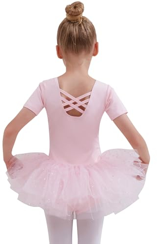 Tancefair Ballet Dress for Girls Sparkly Ballet Leotard with Shiny Tutu Skirt Toddler Activewear Dance Leotard Double Criss-Cross Back