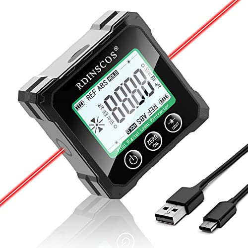 Angle Finder Laser Line Digital Level Tool, Woodworking Tools, 4-Side Magnets Miter Saw Protractor, Electronic Level, Measures & Sets Angles, Hanging Pic Class II (PT181UK)