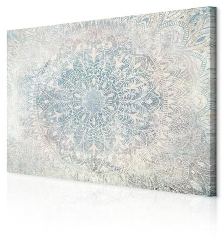 decomonkey Bilder Mandala 90x60 cm 1 Teilig Leinwandbilder Wandbild Orient | Strukturleinwand, Holzkeilrahmen, Bild auf Leinwand, Kunstdruck, Wanddeko, Wohnzimmer, Wanddekoration, Abstrakt, Muster, Blau