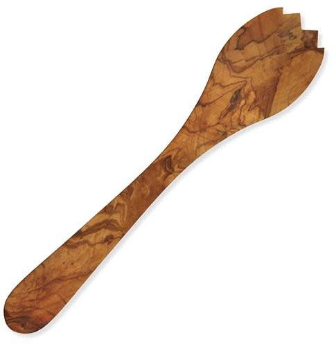 The Live Edge - Olive Wood Salad Server 12 Inches Long Wooden Salad Tongs For Serving and Mixing Spoons, Salad Tossing Utensil, Salad Wooden Claws, Wooden Pasta Claw Fork With Teeth