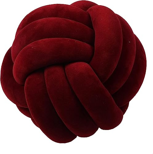 Cyprinus Carpio 3 Strands Handmade Wrinkle Free Knot Ball Pillows, Home Decoration Plush Soft Pillow,Throw Knotted Firmed Lumbar Pillow Dark Red 8x8Inch (Pack of 1)
