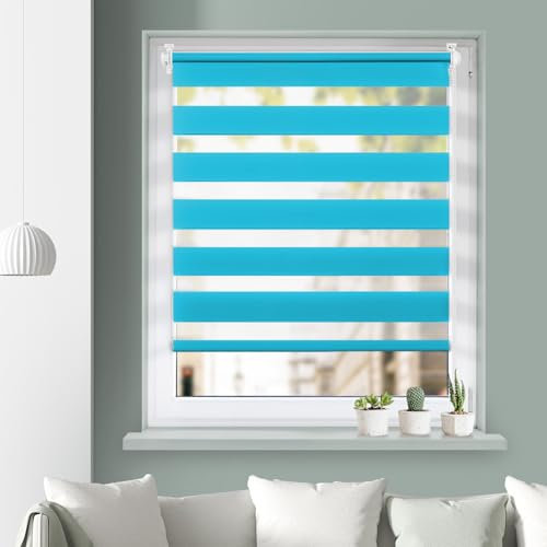 Grandekor Doppelrollo Kemmfix ohne Bohren Türkis 100x130cm rollos für Fenster ohne Bohren Klemmrollo Fensterrollo innen Sichtschutz