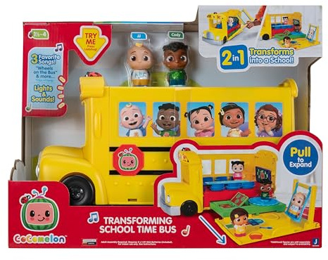 CoComelon Transforming School Time Bus - Lights and Sounds - 3 Favorite Songs - 6 Areas of Play - Removable JJ and Cody Figures - Toys for Kids and Preschoolers