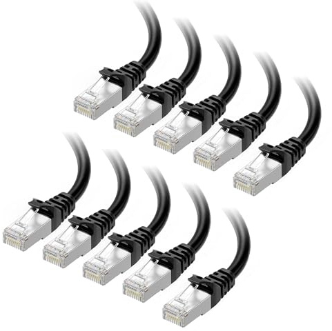 Cable Matters 10Gbps 10-Pack Snagless Shielded Cat 6A Ethernet Cable - 10ft, Cat 6A Cable, Cat6A Cord, Ethernet Cord, Black | S/FTP Shielded, 26 AWG Bare Copper, 550MHz Bandwidth, Gold-Plated RJ45, Cat 6A Cable, Ethernet Cord