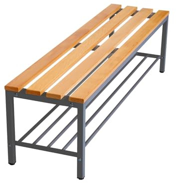 furni24 Bench for Changing Rooms (W x H x D): 200 x 42 x 40 cm, Changing Bench, Wardrobe Bench, Sports Bench, Bench with Real Wood for Gym (Anthracite, 150 cm with Shoe Rack)