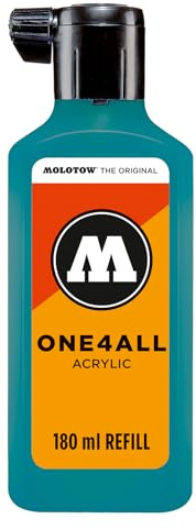 Molotow One4All Refill Acryl 180ml (Tinte zum Nachfüllen von Acrylmarkern, hochdeckend und permanent, schnell trocknend, für fast alle Untergründe) 255 aqua