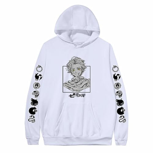 Sweat à capuche unisexe avec imprimé dessin animé « Anime The Seven Deadly Sins » - Cadeau de cosplay pour les fans de manga Meliodas, Blanc - 3, M