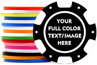 100 Custom Plastic Poker Chips, Print with Personalized Text, for Texas Hold'em Poker, Card Club or Late Night Poker Games (Style 7)