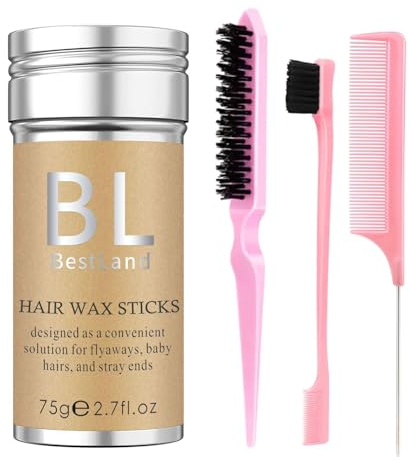 Hair Wax Stick & Pink Brush Set -Versatile Hair Styling Kit, Long-Lasting Anti-Frizz, Non-greasy Wax Stick for Women Girls (75g Pack)