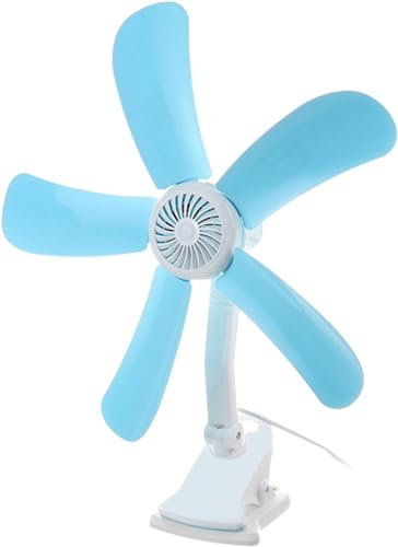 Generico Mini Ventilatore da Tavolo Portatile, 5 Pale, con Pinza Snodabile e Clip, per Scrivania, Viaggio, Blu