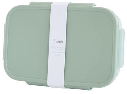 3 Sprouts Recycled Plastic Bento Box for Kids - Eco-Friendly Lunch Bento Boxes for Kids - Leakproof Kid Toddler Lunch Box for Daycare with Multiple Compartments, Microwave & Dishwasher Safe - Green