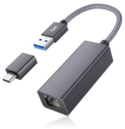 RUXELY Adattatore USB a Ethernet,USB 3.0 a RJ45 Gigabit Ethernet LAN con OTG,Adattatore di Rete Ethernet a USB C 1000Mbps per MacBook,Mi Box,Surface,PC,Laptop con macOS,Win 11/10, Linux