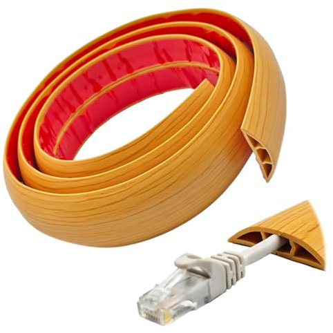 Riisoyu Canaleta para cables autoadhesiva, 1,5 m x 5 cm, para suelo, PVC, protección de cables, vetas de madera, canal de cables
