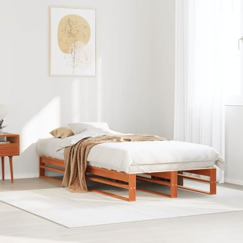 Buzaza Massivholzbett ohne Matratze Wachsbraun 90x190 cm Holz Bett Massivholzbett Bed Frame Bettgestell Bett Holz Kiefernholz - 850862