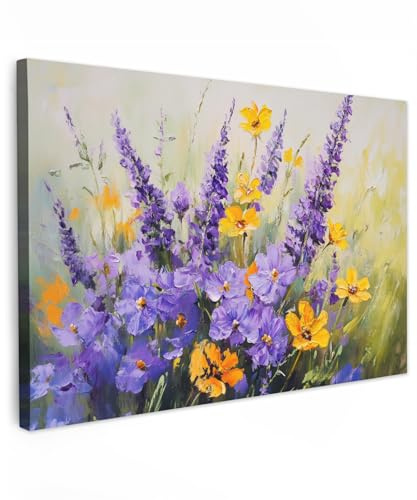 MuchoWow© Bilder Wohnzimmer Deko Modern Wandbild Kunstdruck auf Leinwand | 90x60 cm - Bild Schlafzimmer über Bett Room Decor Geschenke Lavendel - Blumen - Natur - Kunst