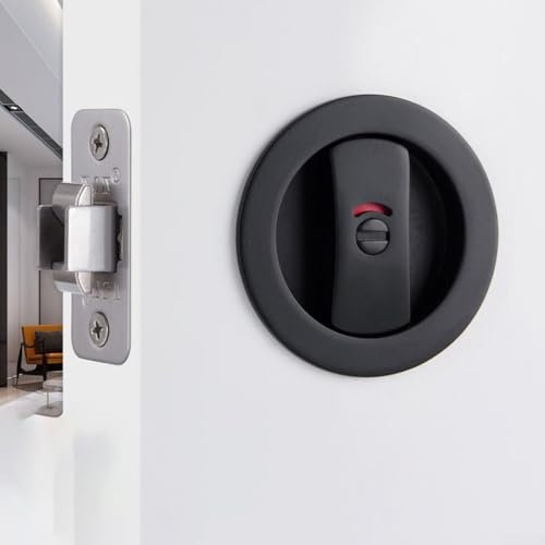 Privacy Indicator Door Lock, Zinc Alloy Sliding Door Bathroom Mortice Lock, Vacant Engaged Indicating Lock, for Internal/External Doors(Black)