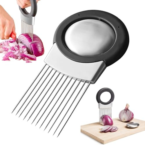 Schneiderhalter für Zwiebeln aus Edelstahl, Zwiebelschneider Edelstahl Zwiebelschneider Halter, Food Slice Assistant zum Schneiden Tomate Zwiebel Schneidehilfe