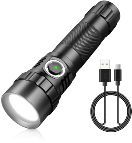 KEENZO 501BPRO - Torcia a LED super luminosa, luce bianca, tattica, impermeabile, IP65, con zoom, messa a fuoco, per attività all'aperto, escursionismo, campeggio