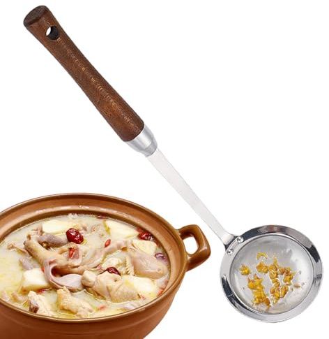 Cucchiaio per schiumarola in acciaio inox, 30,5 x 8,5 cm, a maglia fine, in acciaio inox, per alimenti a maglia fine, filtro olio grasso, schiumarola da cucina per casa, cucina, sala da pranzo, grasso