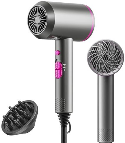 Asciugacapelli con Ioni, Phon Capelli con Motore AC, 3 Livelli di Calore Phone Capelli, Aria Fredda, Diffusore per Styling Perfetto