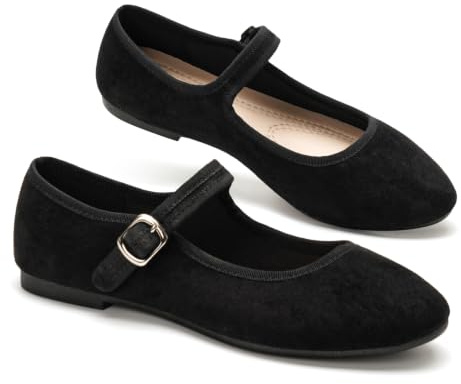 GLAMORA Merceditas Mujer Bailarinas Ante Hebilla Ajustable Zapatos Planos Cómodos Ligeros Suela Flexible Antideslizante Plantilla Blanda Punta Redondeada Calzado black-36