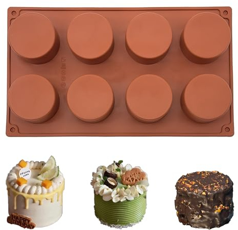 SEABABOO Silikonform Zylinder, 8 Löcher L55 X H34 MM Schokoladenform | Zylindrischeform, Runder Zylinder Backform für Schokolade, Brownie, Mousse Kuchen, Pudding, 1 Stk Braun