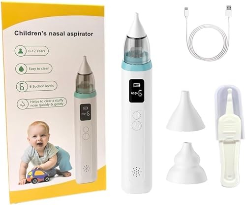 Aohcae Nasensauger Babys, 2025 Neueste Nasensauger Baby Elektrisch, Baby Nasal Aspirator mit 6 SaugstäRken Musik & LCD-Display und 2 GrößEn Silikon Tipps Wiederaufladbar Nose Suction Babys
