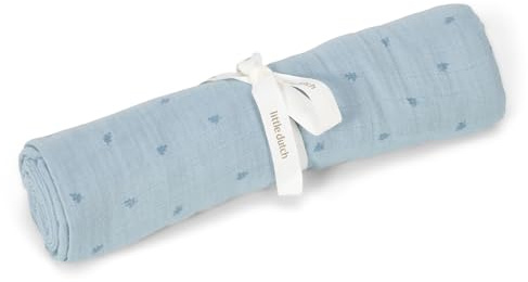 Little Dutch Pucktuch Swaddle Tuch Decke Musselin Baby (120x120 cm) Denim Blue blau - Pure
