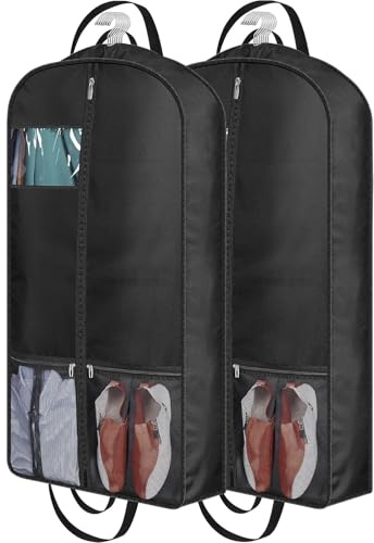 MISSLO 4 Handles Heavy Duty Garment Bags for Travel Storage 43 Suit Bag Carrier for Men with 6 Gusseted and Pockets Women Clothes Cover Suit Holder for Shirts, Coats, Dresses, 2 Pack