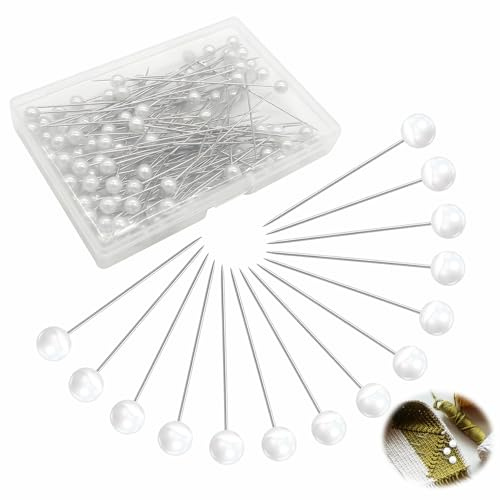 100 stycken sömnadsnålar, 65 mm rund falsk pärla stift med huvud stor inklusive förvaringslåda för skräddare, smycken, sömnad, hantverk, gör-det-själv, dekoration, sömnadsprojekt, hantverk (vit)