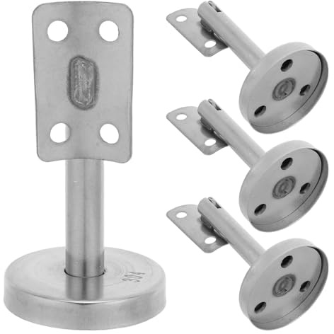 Tofficu Soportes de Pasamanos de Acero Inoxidable 4 Piezas, Soporte Fijo de Pared para Barandilla de Escalera Interior y Exterior, Diseño Recto 9,3 X 5 X 5 Cm, Resistencia Corrosión,