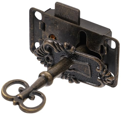 GRIRIW Set Serrature Antiche per Mobili con Chiave, Kit Serratura Vintage per Cassetti e Armadietti, Lega Ferro e Zinco 53x26mm, Installazione Fai da Te per Mobili Retrò e Credenze
