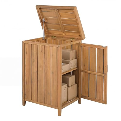 COSTWAY Paketbox aus Holz, Paketkasten mit Gasdruck-Deckel, Seitentür & herausnehmbarem Einlegeboden, Gartenbox Aufbewahrungsbox für Veranda & Zuhause, 56,5 x 45 x 86 cm