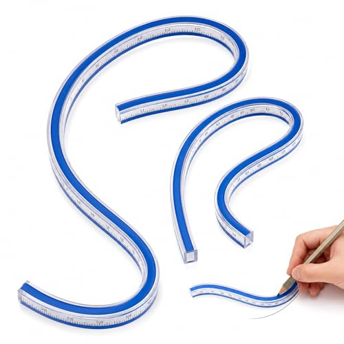 Lot de 2 règles courbes flexibles pour menuiserie, dessin, peinture et conception de vêtements (30 cm et 60 cm)