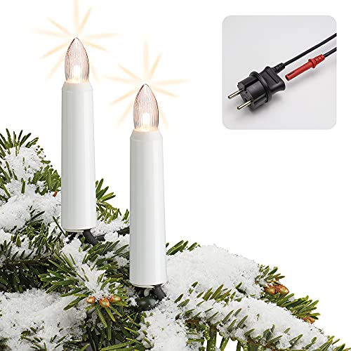 hellum LED Lichterkette Weihnachtsbaum Made-in-Germany Christbaumbeleuchtung Kerzen Lichterkette außen mit Clip, 20 warm-weiße LED, beleuchtete Länge 1900cm, Kabel grün, für Außen mit Stecker 842043