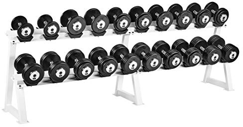 Bad Company Studio Heavy Duty Kurzhantel-Set mit Gusseisen oder Gummi-Scheiben inkl. Ablage-Rack I 10 Paar Hanteln von 5 kg bis 27,5 kg I Gesamtgewicht 378 kg