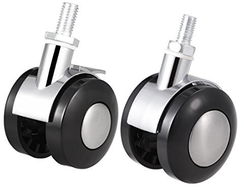 uxcell Office Chair Casters Alloy Plastic 1.5 Inch Twin Wheel M8 x 15mm Threaded Stem Swivel Caster, 44lb Load Capacity, 4 Pcs (2 with Brake, 2 no Brake)