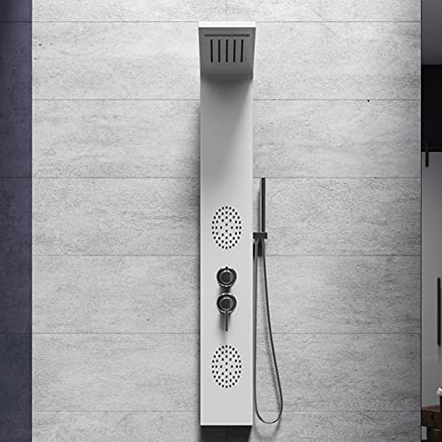 Colonna doccia idromassaggio 4 funzioni, soffione, cascata, getti idromassaggio e doccetta (WHITE)